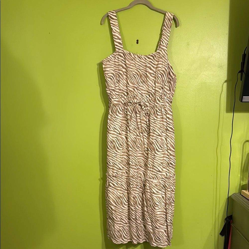 NWT Cactus + Pearl Faded Brown & White Zebra Print Tiered Midi Dress Size XL